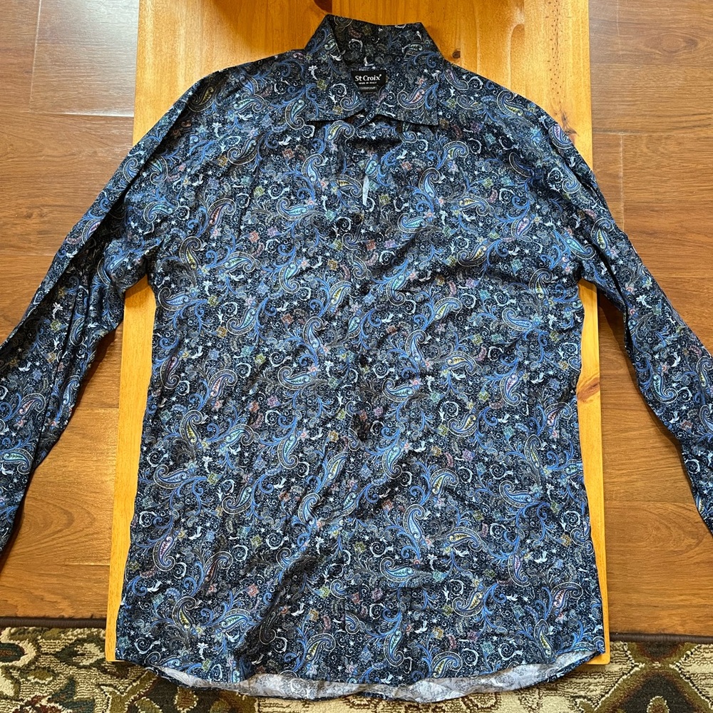 St. Croix Long Sleeve Button Up Shirt Multicolor Floral Cotton Italy Men Size